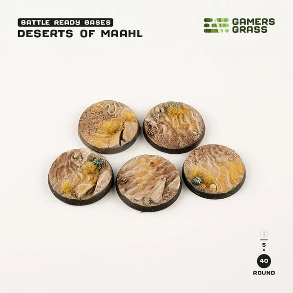 Grass Gamers Grass Battle Ready Bases - Deserts of Maahl - Round 40mm (x5)