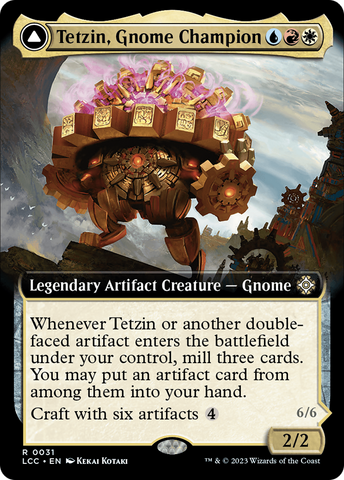 Tetzin, Gnome Champion // The Golden-Gear Colossus (Extended Art) [The Lost Caverns of Ixalan Commander]
